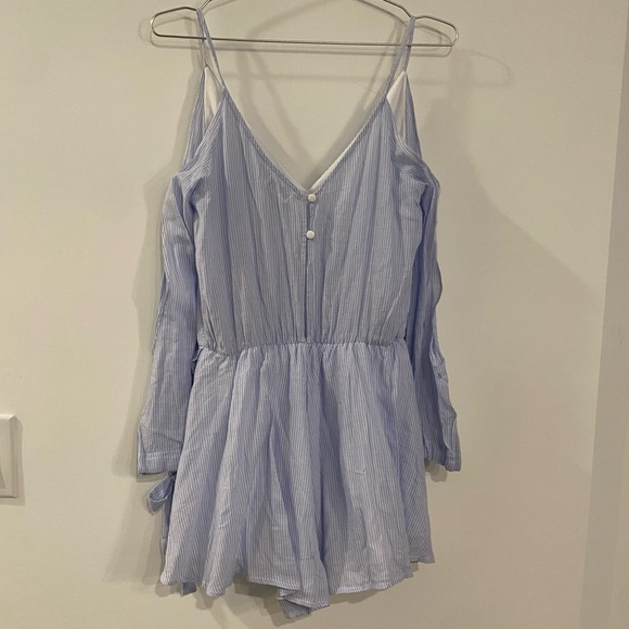 LF Seek The Label Blue & White Open-Shoulder Striped Romper - Picture 4 of 11